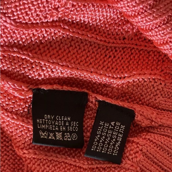Ralph Lauren Black Label Coral Orange 100% Silk Cable Knit Sweater Sz Small - Picture 7 of 8